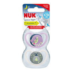 NUK Chupetes de silicona Space Night 2 para niñas de 0 a 6 meses