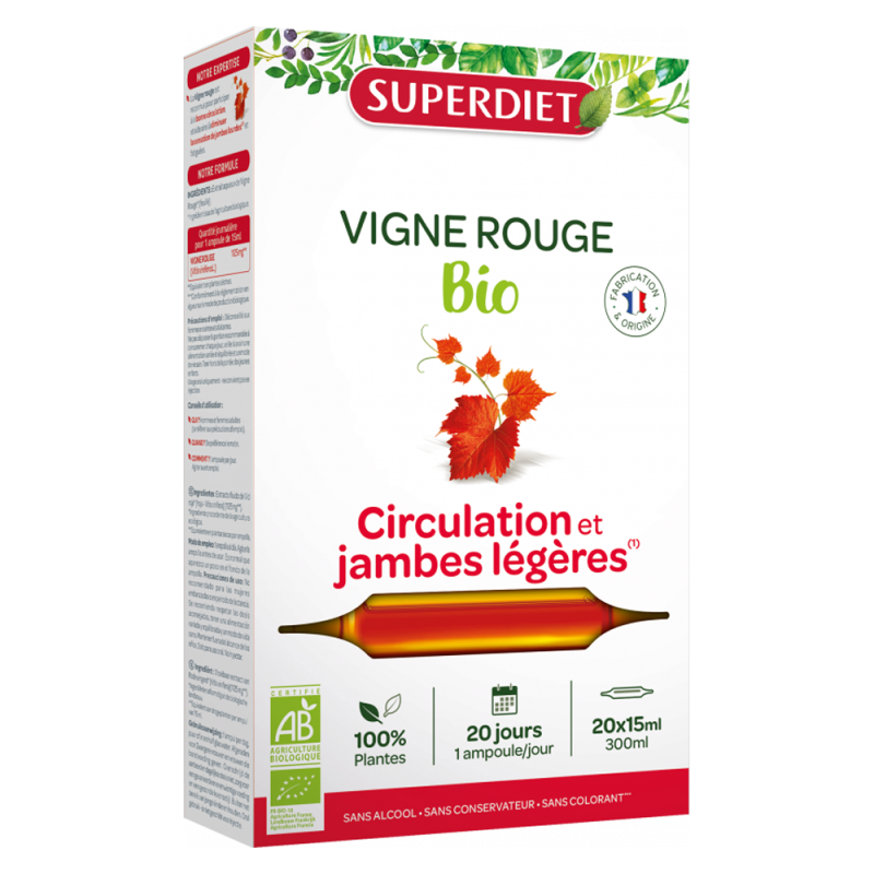 Suplemento alimenticio Superdiet Organic Red Vine 20 ampollas