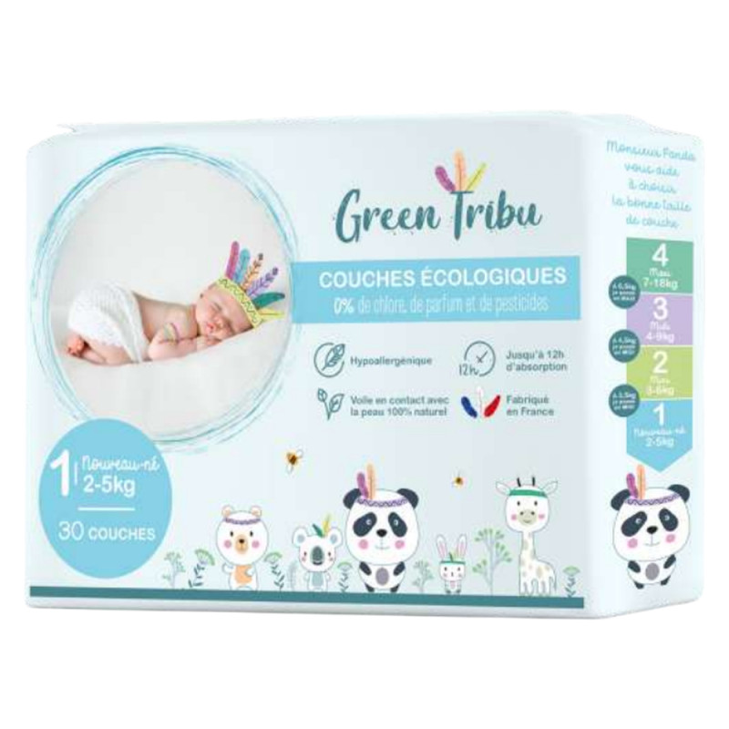 Green Tribu 30 pañales hipoalergénicos para bebé talla 1 - 2 a 5kg
