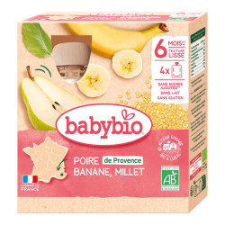 Babybio Organic Pera Plátano Mijo 6 meses y más 4 biberones de 90 g