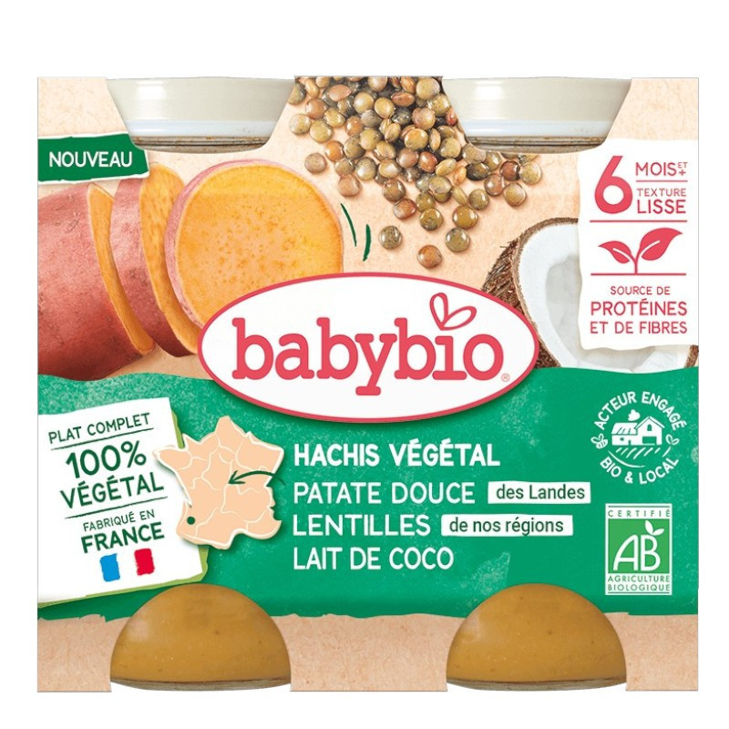 Babybio Verduras picadas batata lentejas leche de coco 6 meses y más 2x200gr Babybio Verduras picadas batata lentejas leche de coco 6 meses y más 2x200gr