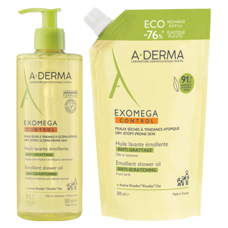 A-Derma Exomega Control Aceite Limpiador Emoliente 500ml + Recambio Eco 500ml