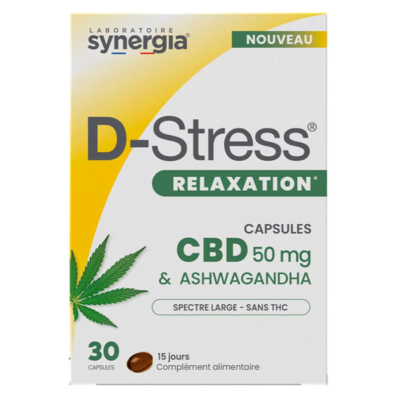 Synergia D-Stress Relajación CBD 50 mg & Ashwagandha 30 cápsulas