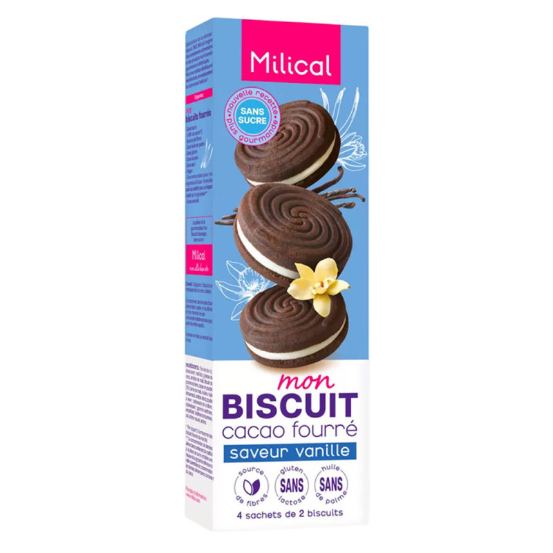 Milical Mon Biscuit Relleno de cacao sabor vainilla 4 bolsas de 2 galletas