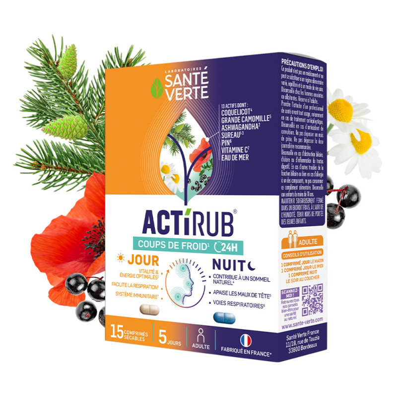 Santé Verte Actirub Coup de froid 24H día y noche 15 comprimidos