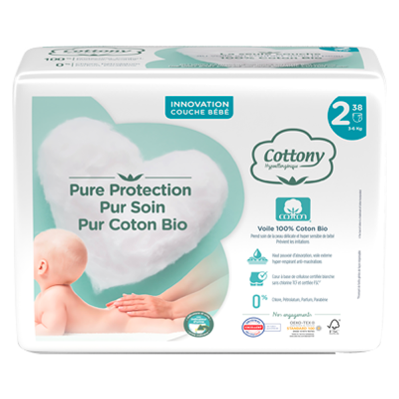 Pañales de algodón Puro algodón orgánico T2 5-6kg 38 pañales