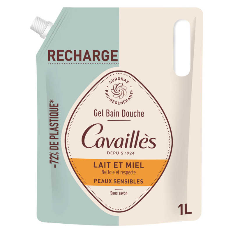 Gel de Baño y Ducha Cavaillès Leche y Miel Piel Sensible eco-recarga 1L