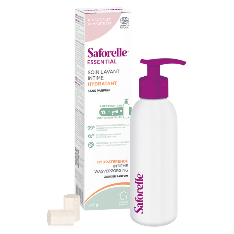 Saforelle Essential Kit de limpieza íntima hidratante 200ml + Falcon