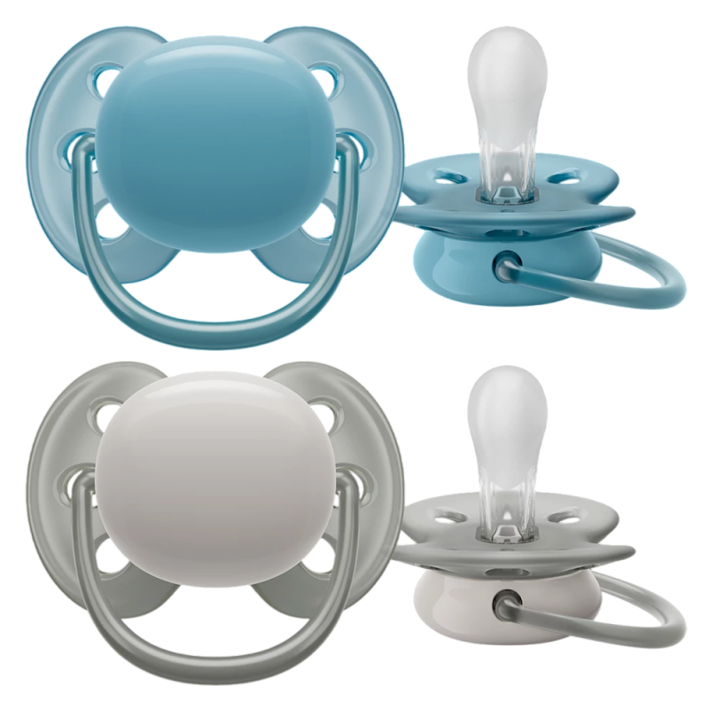 Chupetes ultrasuaves Philips Avent 6-18 meses azul verde y gris