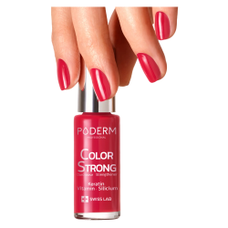 Poderm Esmalte de Uñas Color Fuerte Endurecedor Rosa Rojo 8ml