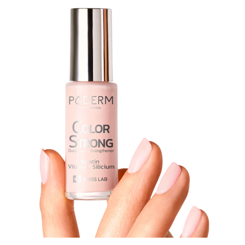 Poderm Esmalte de Uñas Color Fuerte Endurecedor Polvo Rosa 8ml