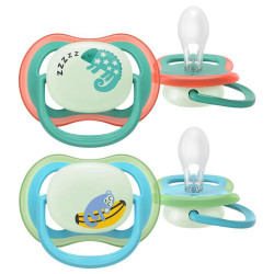 Chupete Avent Ultra Air nuit Chupetes ortodónticos diseño animal 6 - 18 meses pack de 2