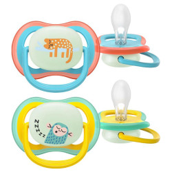 Chupete Avent Ultra Air noche Chupetes ortodónticos azul y amarillo 6 - 18 meses lote de 2