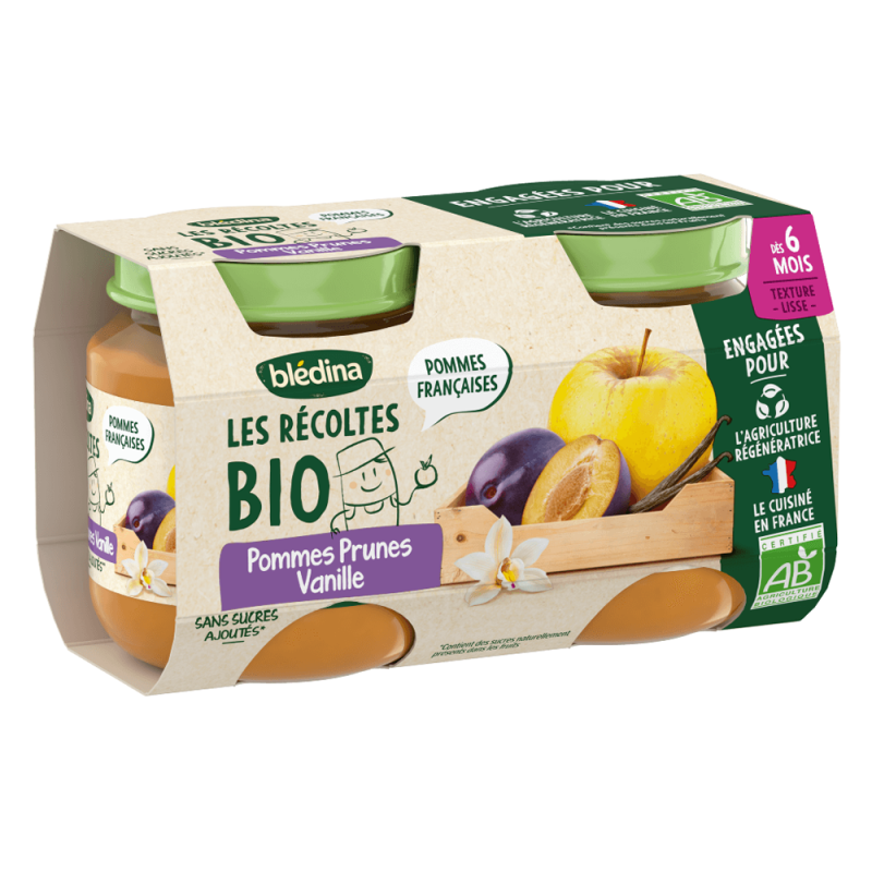 Blédina Les Récoltes BIO Manzanas Ciruelas Vainilla a partir de 6 meses 2 x 130gr