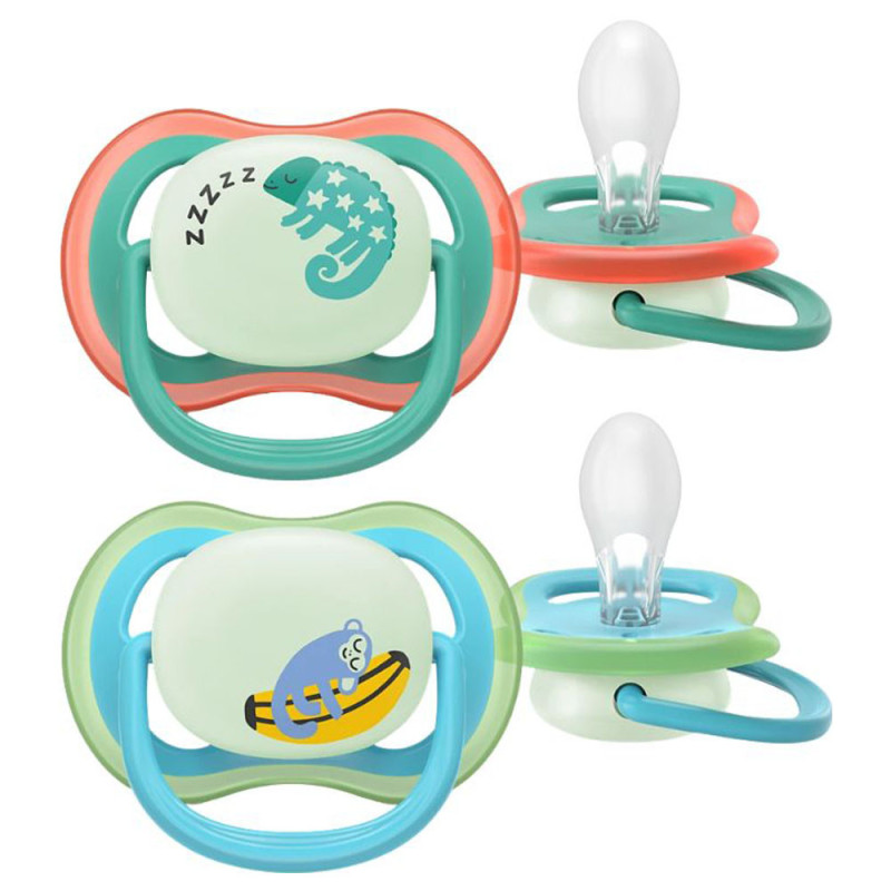 Chupete Avent Ultra Air nuit Chupetes ortodónticos diseño animal 6 - 18 meses pack de 2