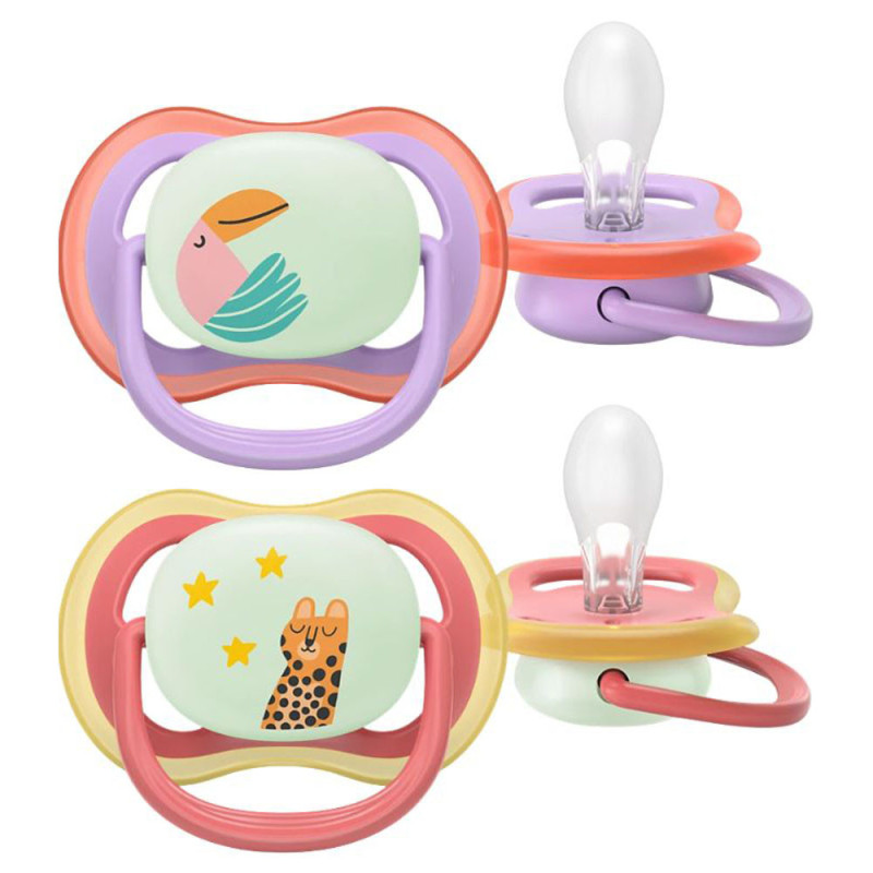 Chupete Avent Ultra Air noche Chupetes ortodónticos rojo y morado 6 - 18 meses pack de 2