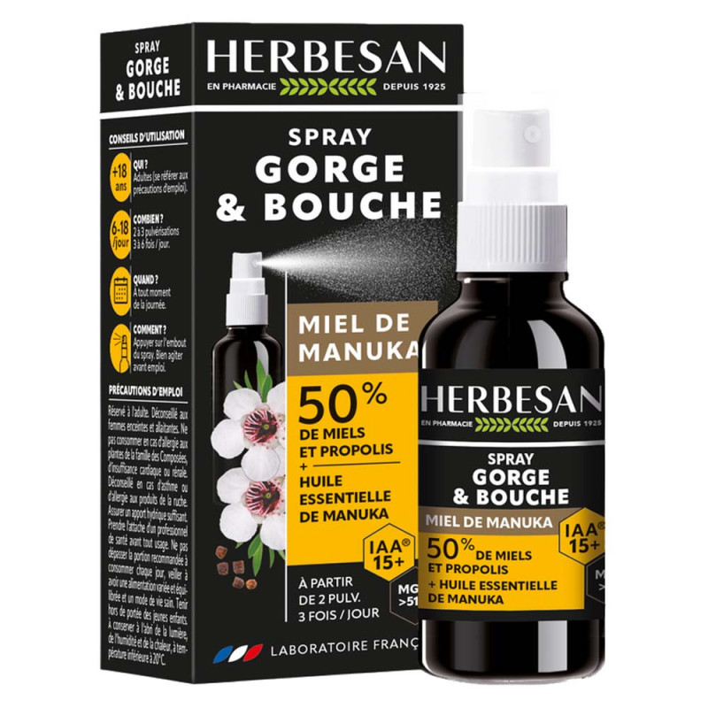 Herbesan Spray de miel de Manuka para garganta y boca IAA 15+ 25ml