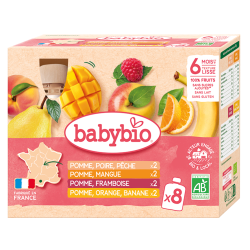Babybio Multi-parfums Gourdes fruits n°2 6 mois+ 8x90gr