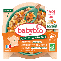 Babybio Carotte Coquillettes Champignon Jambon & touche de crème assiette 200gr