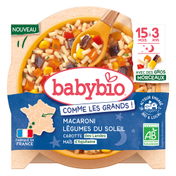 Babybio Macaroni & Légumes du soleil Carotte Maïs assiette 200gr