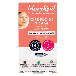 Blondépil Cera fría facial de alto rendimiento 40 bandas + 6 toallitas