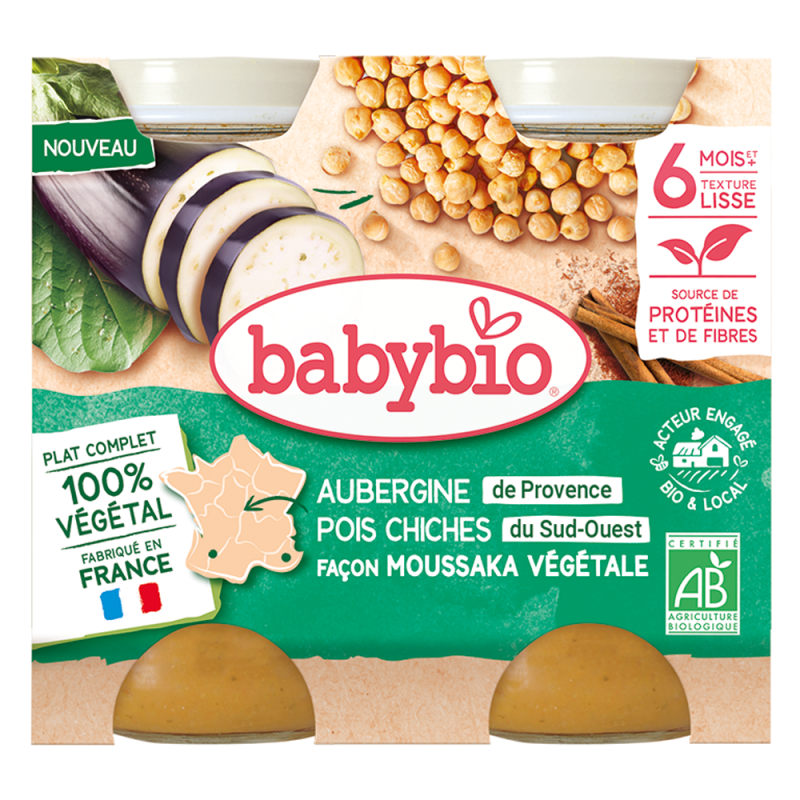 Babybio Berenjena garbanzos verduras estilo moussaka a partir de 6 meses 2x200gr