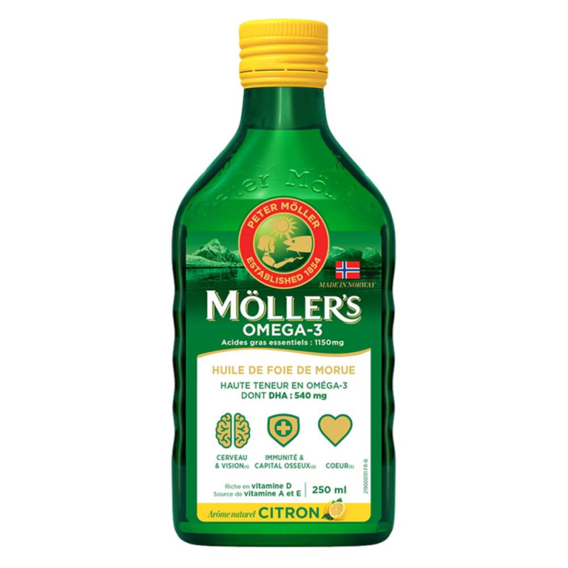 Moller's Omega-3 Aceite de Hígado de Bacalao Sabor Limón 250ml