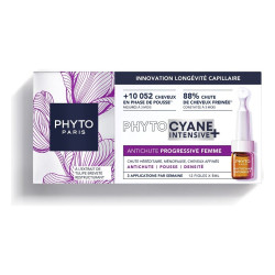 Phyto Phytocyane Intensive+ Tratamiento progresivo anticaída para mujer, 12 x 5 ml