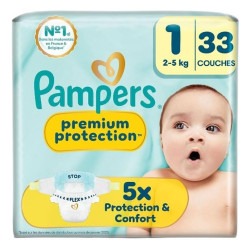 Pampers Premium Protection, pañales talla 1 (2-5 kg), 33 unidades