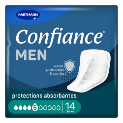 Confiance Men Pads 5 gotas. Protecciones absorbentes para hombres, 14 unidades