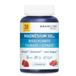 Granions Gummies Triple Magnesio: estrés y cansancio – 30 gominolas con sabor a frambuesa