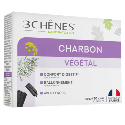 Les 3 Chênes: Carbón vegetal para la hinchazón y los gases intestinales, 30 cápsulas