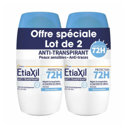 Etiaxil Antitranspirante en roll-on, protección de 72 horas, para pieles sensibles, 2 x 50 ml
