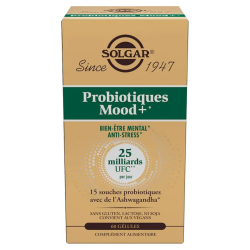 SOLGAR Probióticos Mood + - Bienestar mental y antiestrés, 60 cápsulas