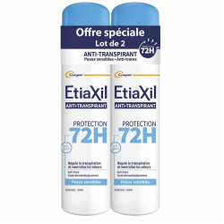 Etiaxil Desodorante antitranspirante en aerosol, protección de 72 horas, para pieles sensibles, 2 x 150 ml