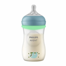 Avent NATURAL RESPONSE NOCHE - Biberón de flujo 3 - Diseño «Perezoso dormido» - De 3 a 6 meses, 260 ml
