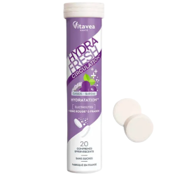 Vitavea HydraFresh Circulación: vid roja y rusco, con sabor a grosella negra, 20 comprimidos efervescentes
