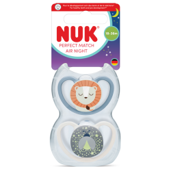 NUK Lote de 2 chupetes 18/36 meses Perfect Match Air Noche