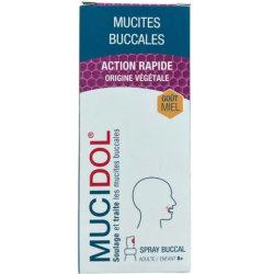 Mucidol, spray para la mucositis bucal con sabor a miel de PediAct - spray de 20 ml