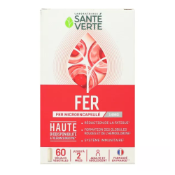 Santé verte: Hierro microencapsulado 14 mg, alta biodisponibilidad, 60 cápsulas