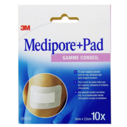 Medipore+ Pad, paquete de 10 apósitos de 5 cm x 7,2 cm, 3M
