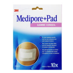 Medipore+ Pad, paquete de 10 tiritas de 10 cm x 10 cm, 3M