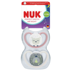 NUK Perfect Match Air Nuit – Pack de 2 chupetes fisiológicos para 18–36 meses