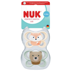 NUK Perfect Match Air – Pack de 2 chupetes fisiológicos para 0-6 meses