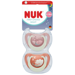 NUK First Choice Noche – Pack de 2 chupetes anatómicos para 6–18 meses