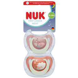 NUK First Choice Noche – Pack de 2 chupetes anatómicos para 18–36 meses, Conejo / Oveja