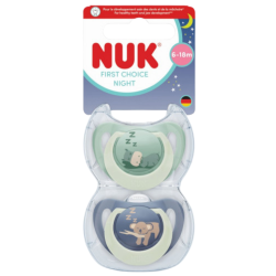 NUK First Choice Noche – Pack de 2 chupetes anatómicos para 6-18 meses, Hipopótamo / Koala