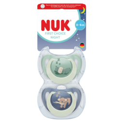 NUK First Choice Noche – Pack de 2 chupetes anatómicos para 0-6 meses, Hipopótamo / Koala
