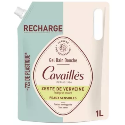 Cavaillès Gel de baño y ducha con ralladura de verbena para pieles sensibles, recambio de 1 l
