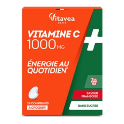 Viatvea Vitamina C 1000 mg Energía para el día a día, sabor a frambuesa - 24 comprimidos masticables